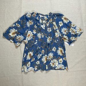 Counterparts | NWT Loyal Blue & Cream Floral Print  Boho Blouse | Large